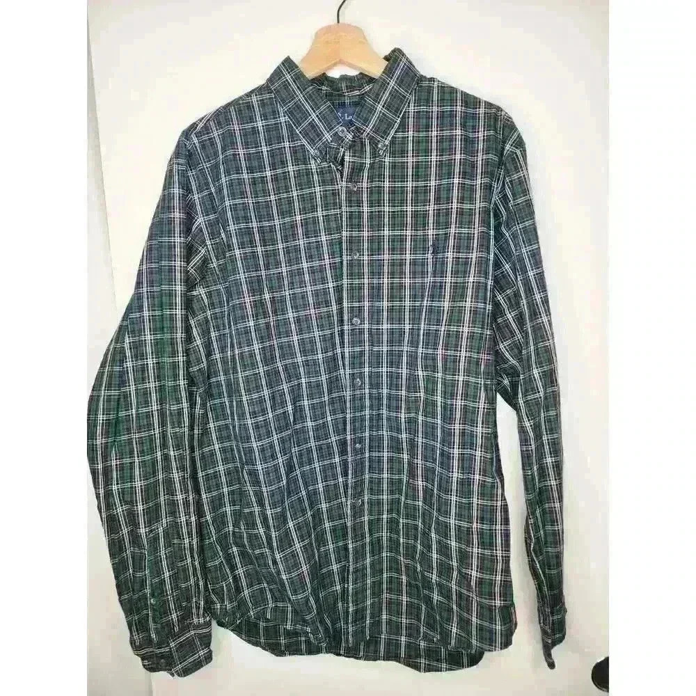 Ralph Lauren Shirt Mens XL Green White Tartan Plaid Pony‎ Button Up 100% Cotton